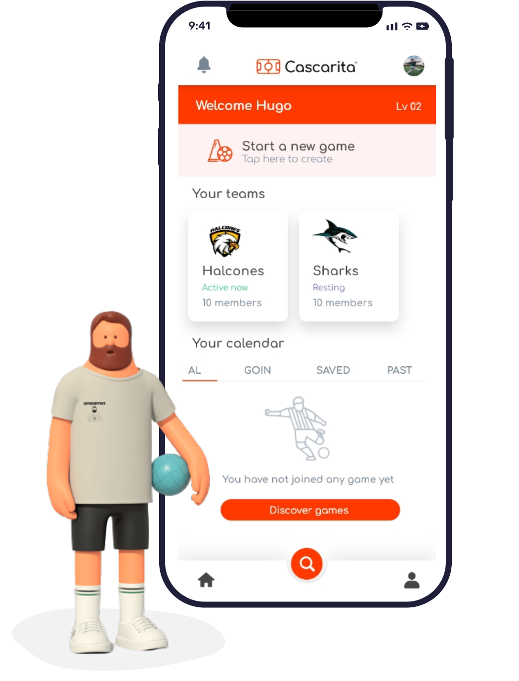 Home screen — start games and manage teams